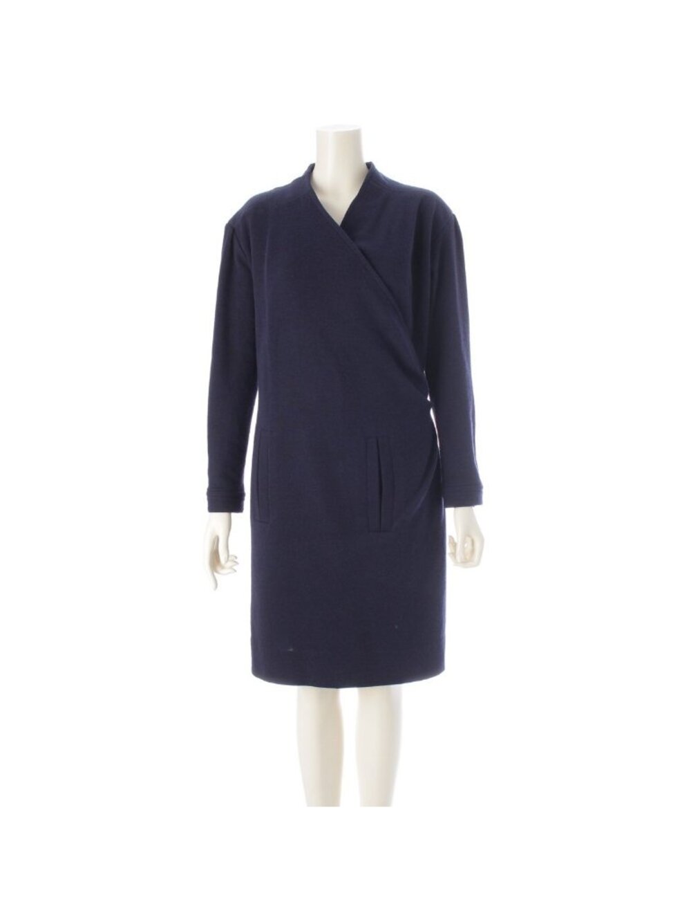 Saint Laurent Rive Gauche Wool Gown Coat Navy 38
